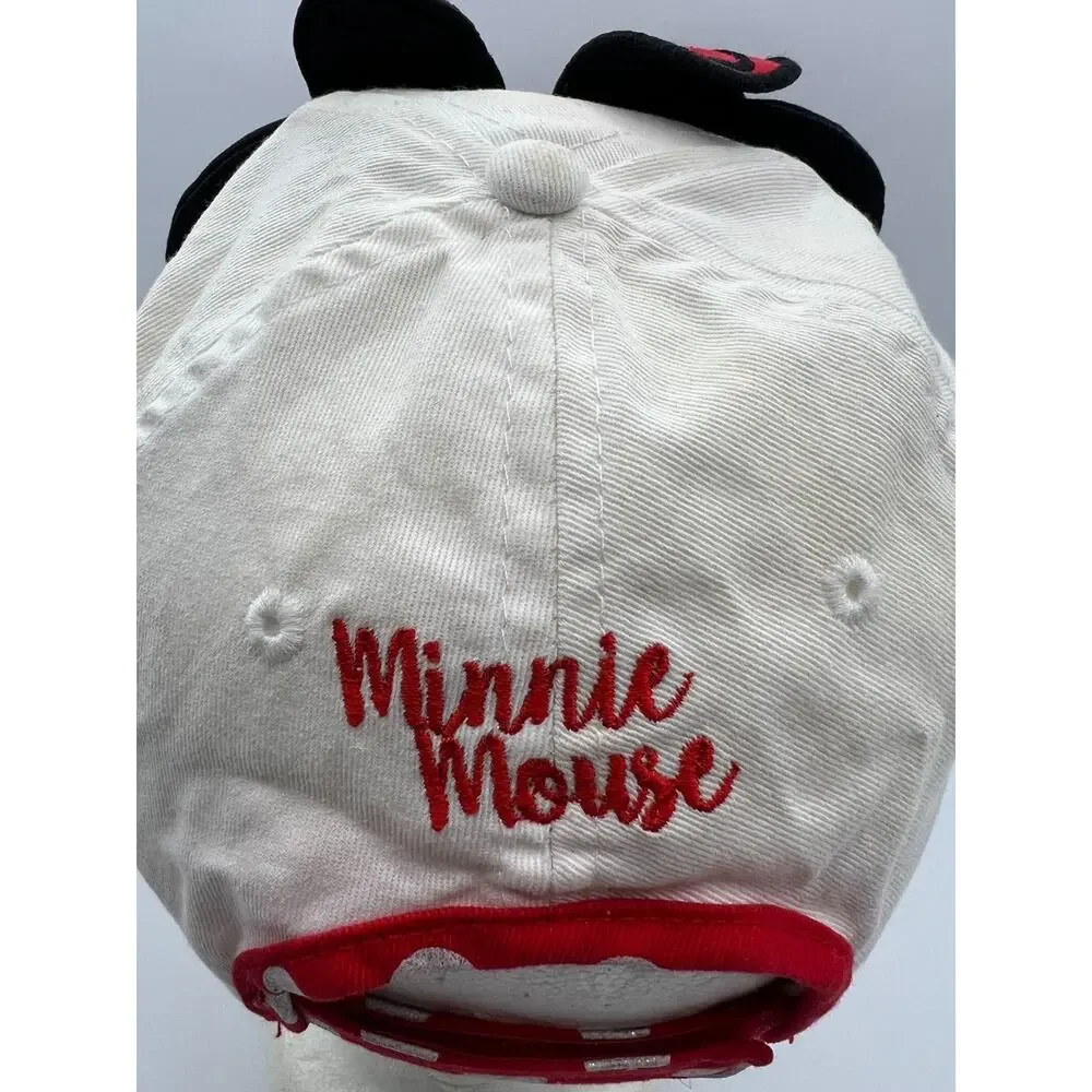 Disney Minnie Mouse Bow Ears Baseball Cap OSFM Girls Red White Polka Dot Hat